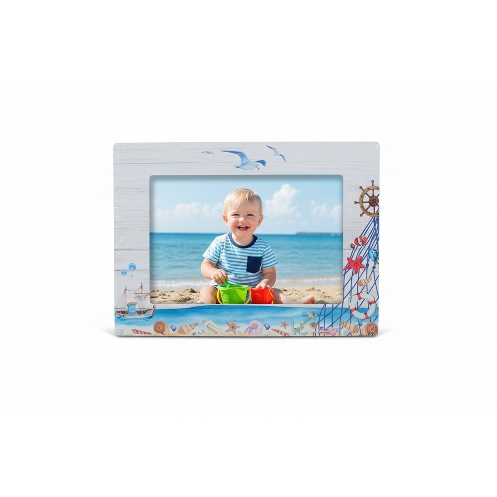 Photo Frame Nautical Beach Photo Frame Seagulls Seashells Ship  5.5 L x 3.5 H